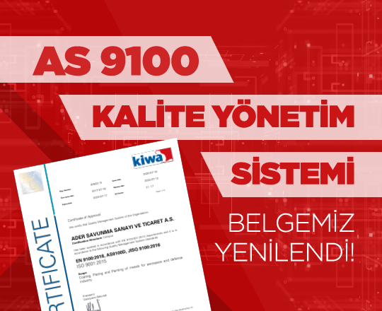 AS 9100 Kalite Yönetim Sistemi Belgemiz Yenilendi!